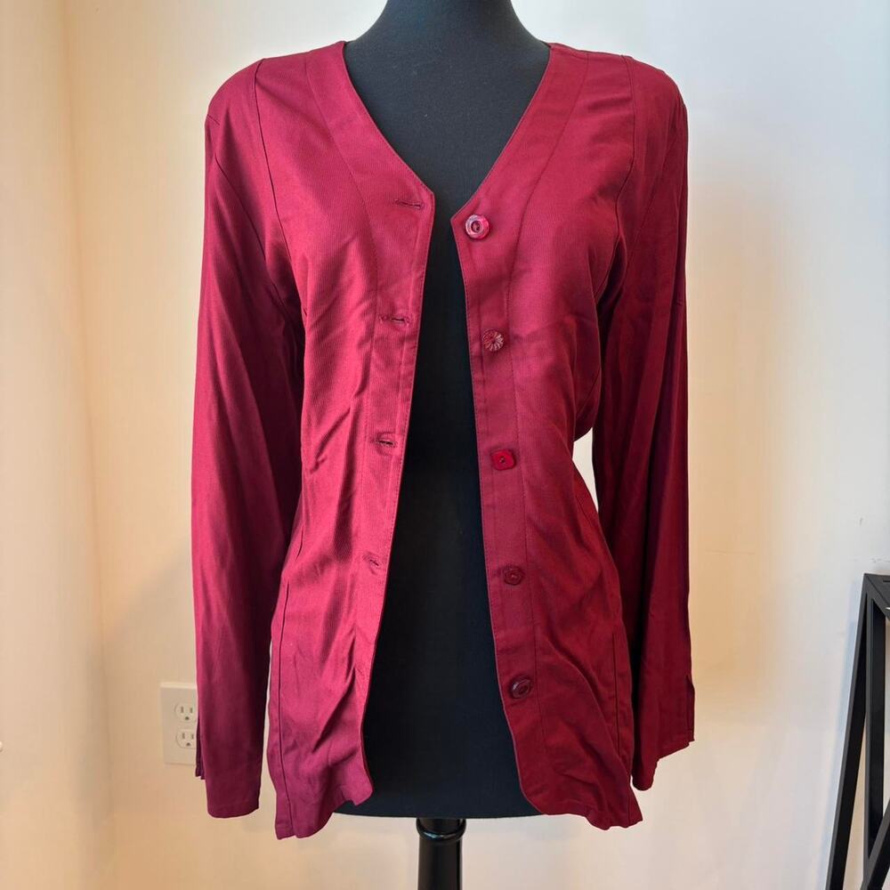 Ulla Popken Wine Red Button Up A Line Fit V Neck Blouse Sz 16/18